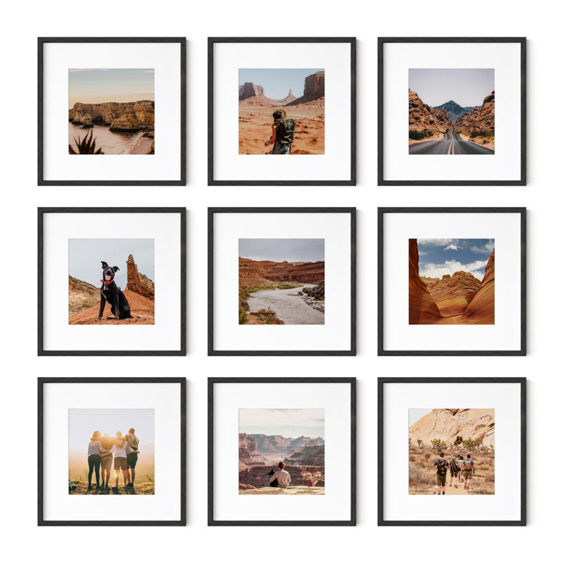Cadre photo - ensemble de 9, Noir, 12 po x 12 po, 8 po x 8 po
