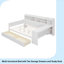 Lit de jour double en bois avec tablettes de rangement, lit multifonctionnel avec deux tiroirs de rangement et bureau d'étude, blanc antique-110702349-110702350