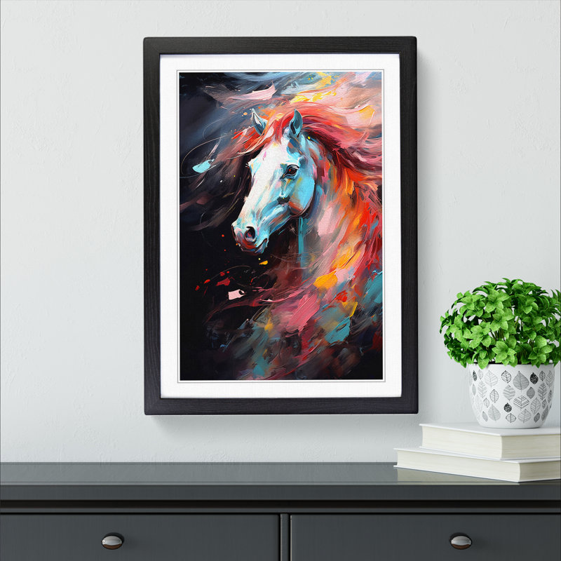 Pony Gestural - Single Picture Frame Print on Wood, Black Framed, 34cm H x 25cm W x 2cm D