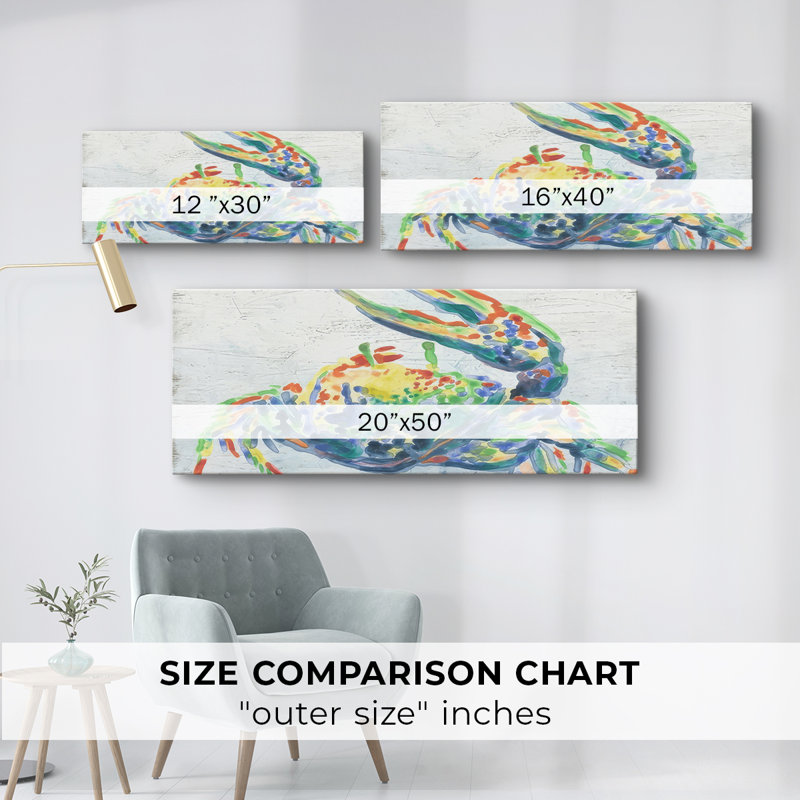 Crabe arc-en-ciel I - Toile tendue avec châssis - Prêt à accrocher, H 12 po x l 30 po