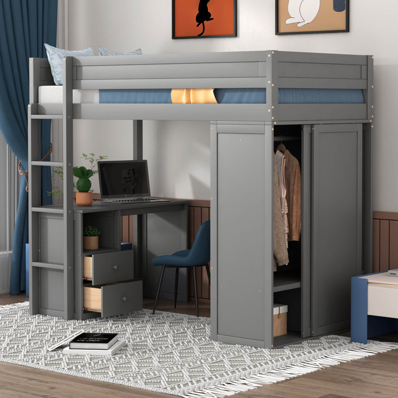 Lit mezzanine simple Madisen Kids, gris