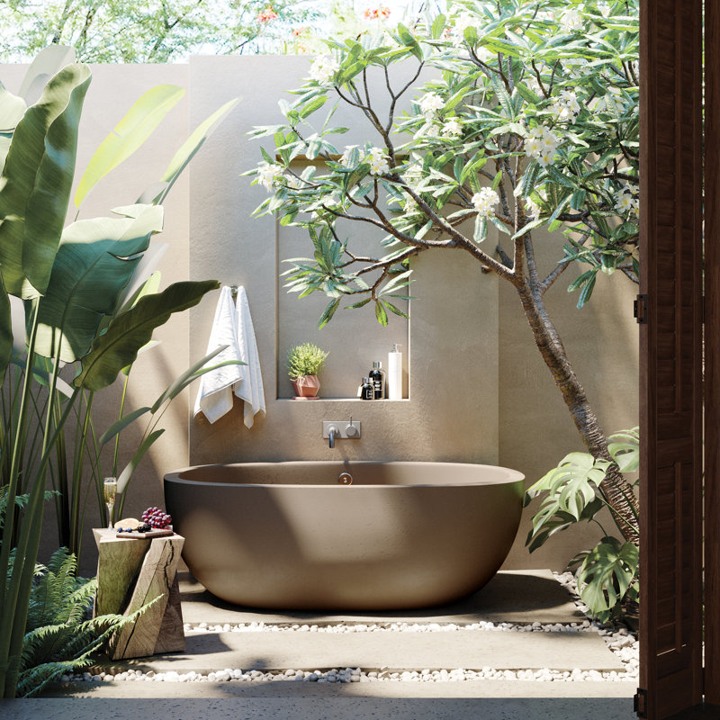 Avalon NativeStone Freestanding Soaking Cement Bathtub, 21" H x 36" W x 62" L, Earth