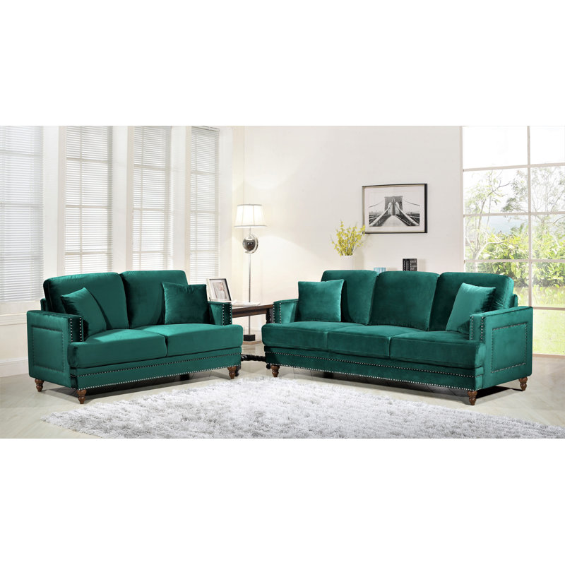 Ensemble de salon 2 pièces en velours, Velours vert