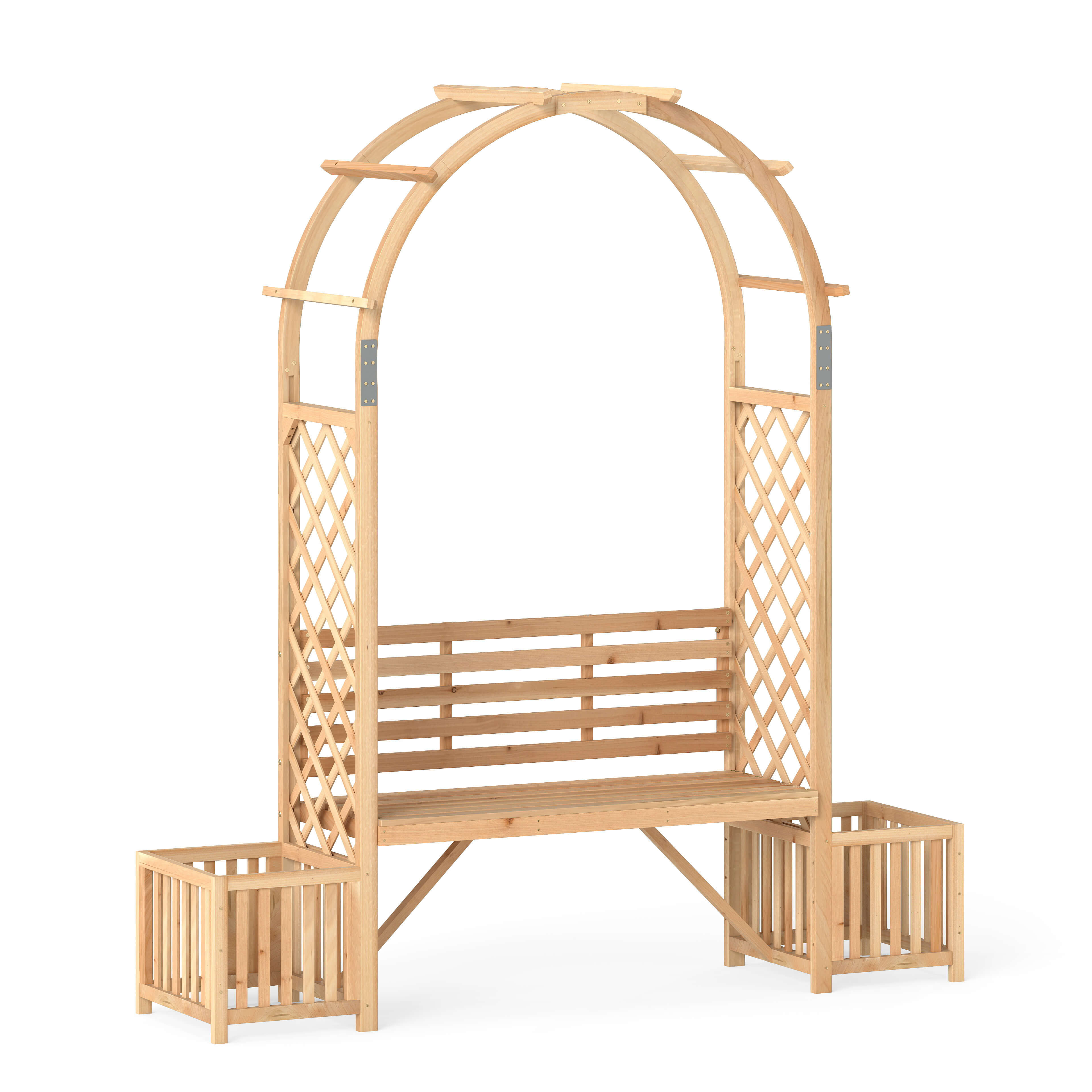 Costway Garden Bench Arbor Arch with Love Seat 2 Trellises & Planting ...