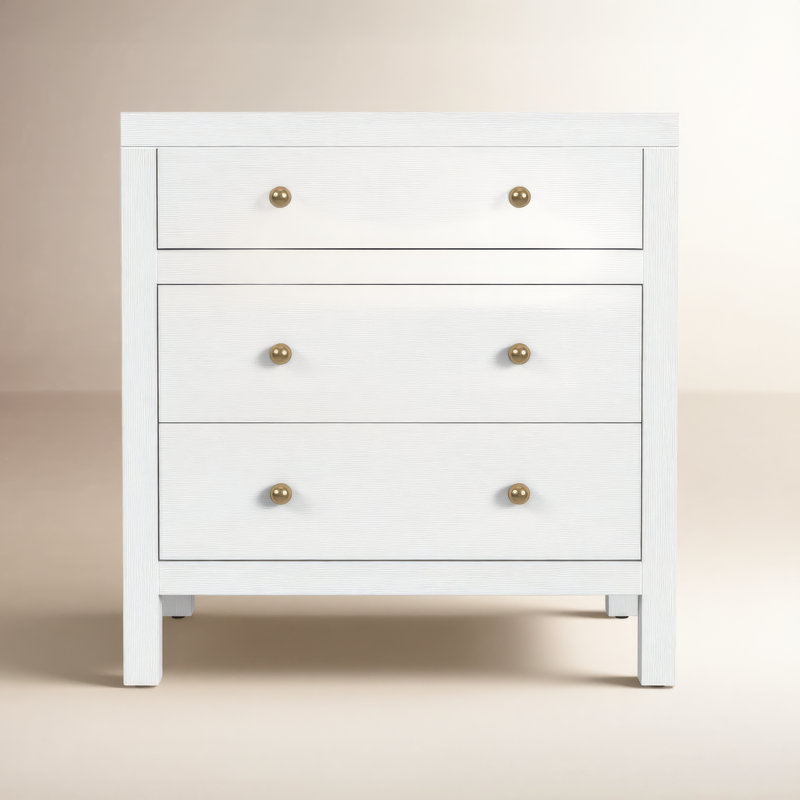 Table de chevet 3 tiroirs Celine, blanc texturé, 25 po, Blanc texturé