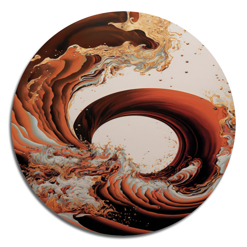 «Abstract Waves Iv», art mural rond en spirale abstraite sur métal, H 36 po x l 36 po, Orange