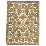Hand Knotted Wool Area Rug in Gold And Cream