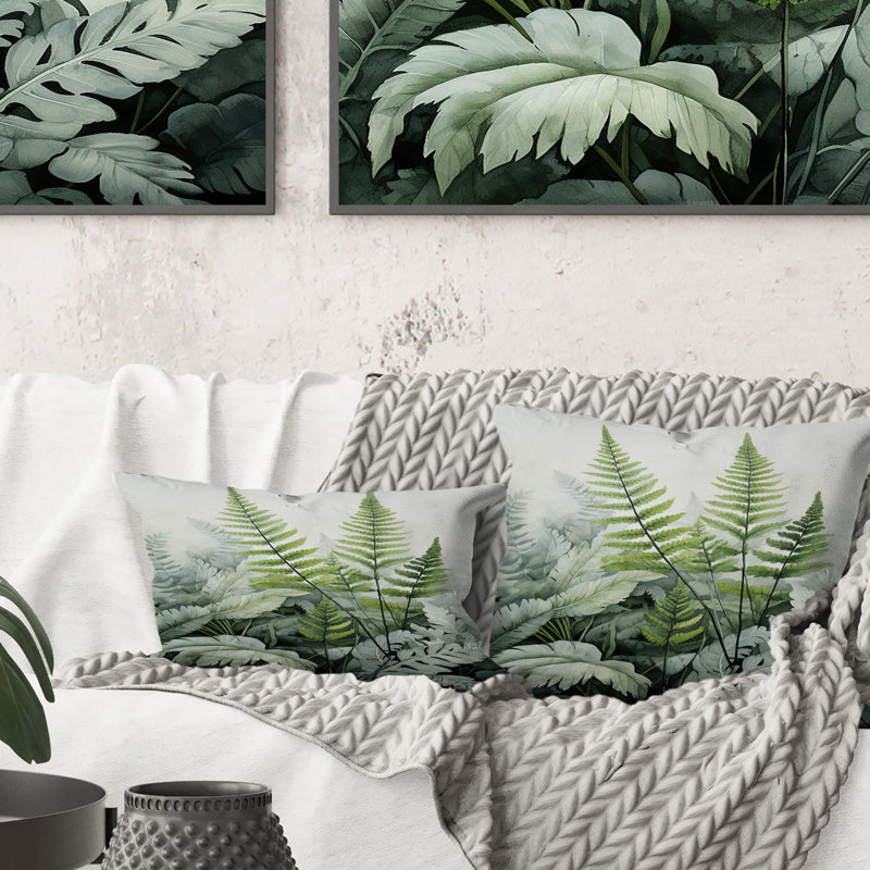 Minimal Ferns Emerald Reverie II - Ferns Printed Throw Pillow