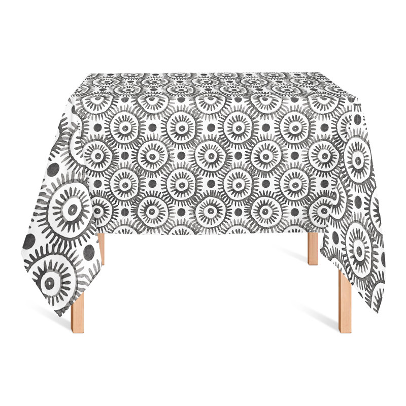 Geometric Square Tablecloth, Black