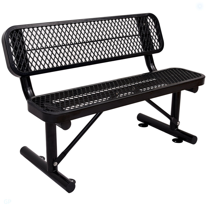 Banc d'extérieur en acier avec dossier, Noir, H 32,65 po x l 48,06 po x P 23,17 po
