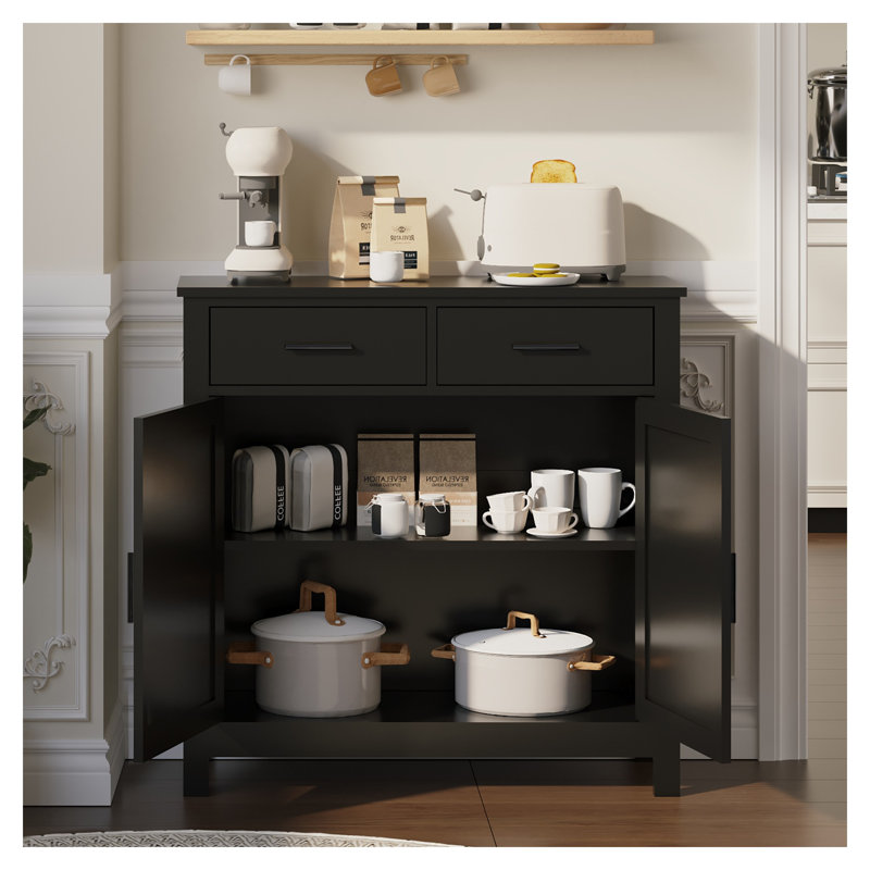 Modern Farmhouse Storage Cabinet with Drawers - Black Kitchen Buffet Sideboard & Coffee Bar Console for Entryway, Dining Room Organization