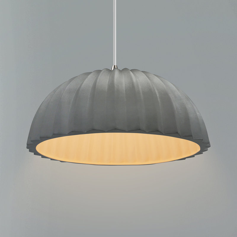 Radiance - Luminaire suspendu dôme plissé 1 lumière - Gris brillant - Nickel brossé - Ampoule remplaçable - Cordon blanc, Non