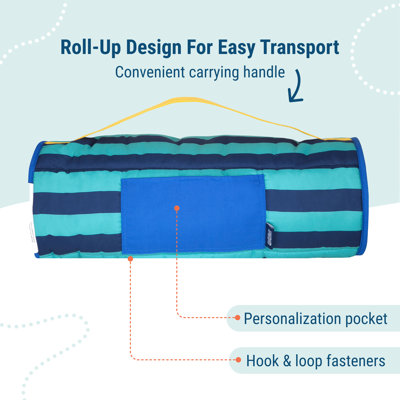 Wildkin Toddler Kids Nap Mat – Soft Microfiber Toddler Sleeping Mat with Pillow - Blue Stripes