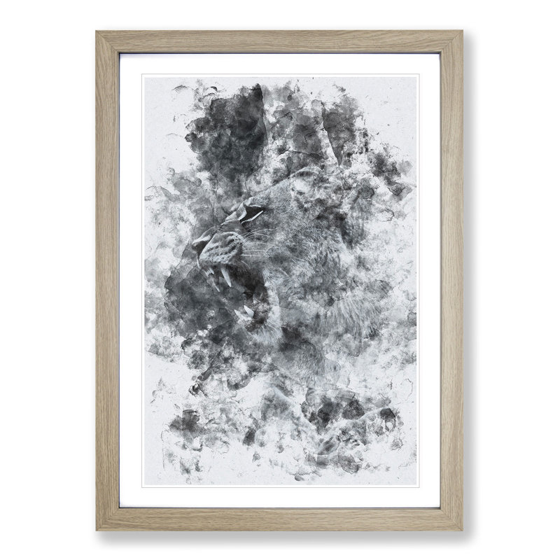 Fierce Lioness - Picture Frame Painting Print, Oak Framed, 45cm H x 33cm W x 2cm D