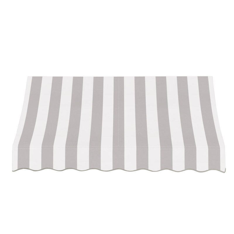 Awntech Nantucket Acrylic Fabric Fixed Awning, Gray/White Stripe, 31" H x 124.5" W x 24" D