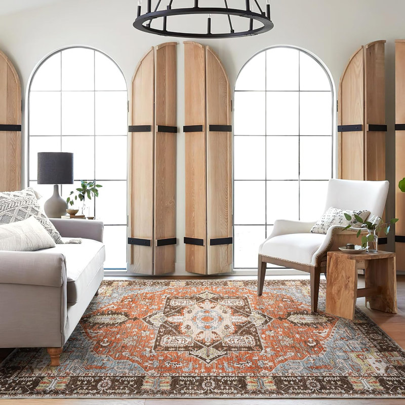 Tapis d'entrée lavable Tapis d'entrée Tapis Boho, Rectangle 5 pi x 7 pi