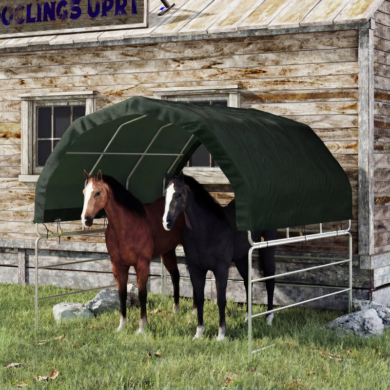 12' X 12' Livestock Corral Shelter with Steel Frame and UV-Resistant Cover, Green