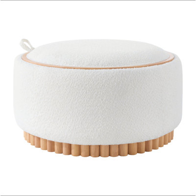 29" Round Storage Ottoman with Solid Wood Legs, Modern Coffee Table with Reversible Lid, Wood Frame, Boucle Fabric Footrest for Living Room, No Assembly Required