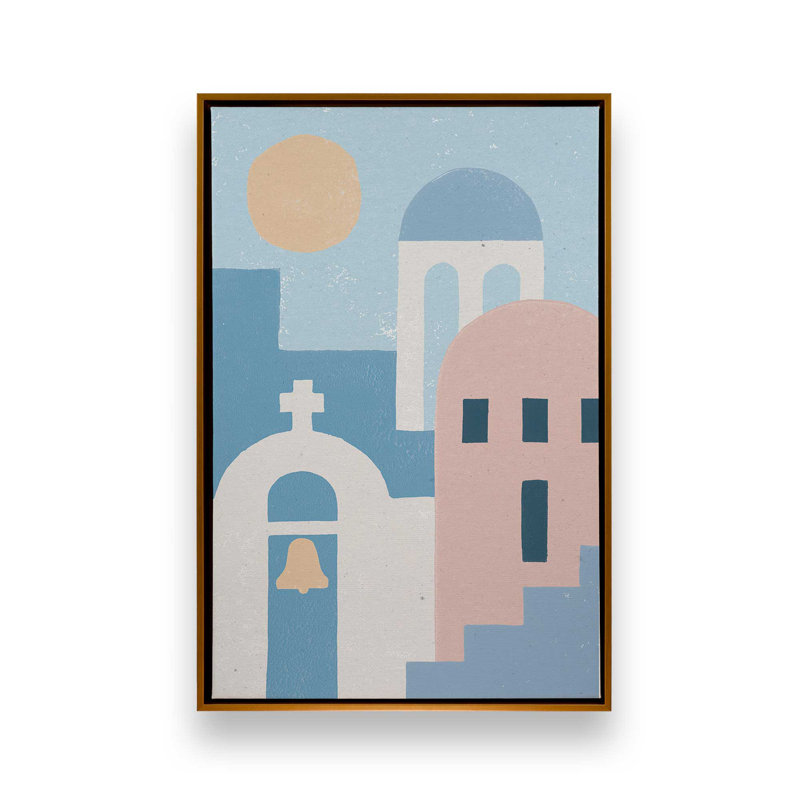 Santorini Sunlit Dreams II, reproduction sur toile dans un cadre noir, 18 po x 12 po, Or poli, H 18,75 po x l 12,75 po