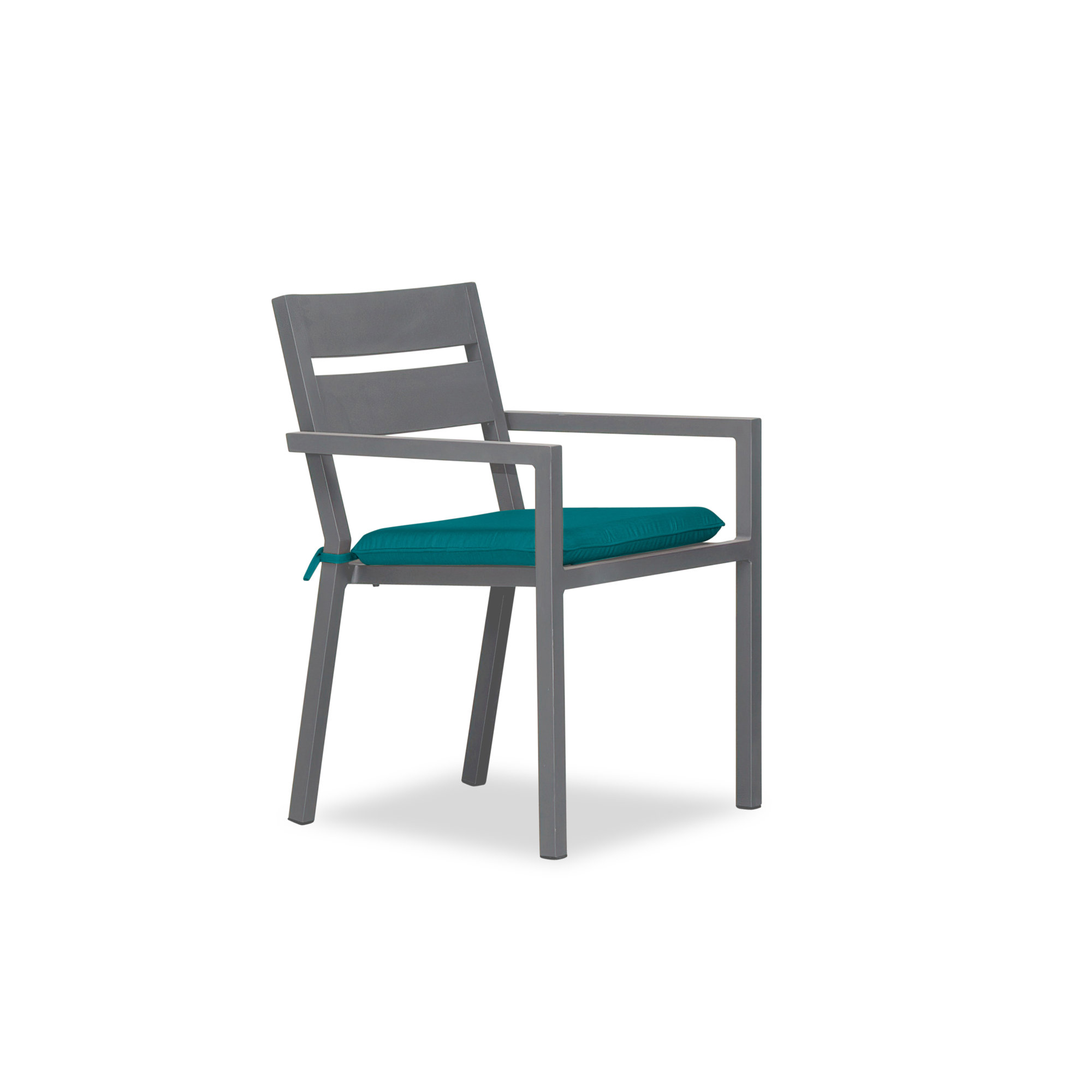Vivant Aluminum Outdoor Dining Armchair with Cushion, Spectrum Peacock Sunbrella® Plainweave, Slate