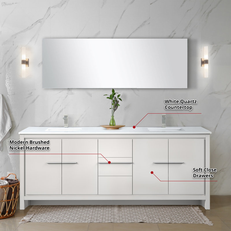 Lafarre Lafarre 80 in W x 20 in D Double Bath Vanity, White Quartz, White
