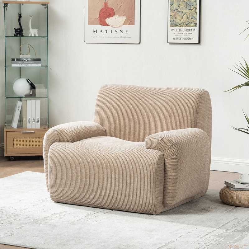 Chaise d'appoint moderne à rayures verticales en chenille rembourrée, canapé-lit simple désossé, fauteuil de lecture confortable avec sièges profonds