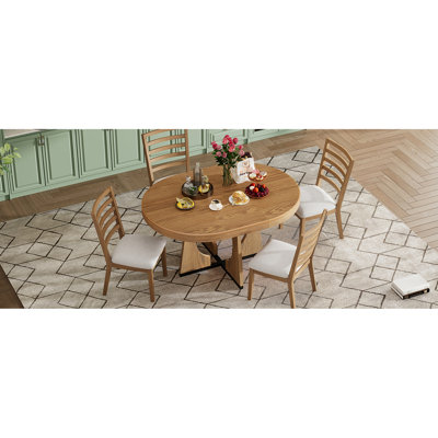 Table de salle à manger ronde pour 4, 5 pièces de style rétro avec rallonge de 16 po et structure géométrique pour 4 personnes