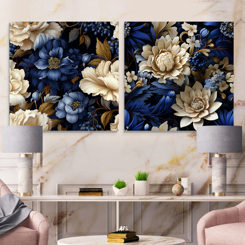 Victorian Cobalt Foliage Victorian, H 36 po x l 73 po