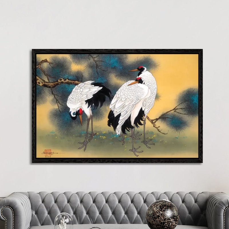 Morning Cranes - Painting on Canvas, Black Framed, 152.5 cm H x 101.5 cm W