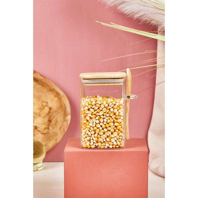 Premium 3-Piece Glass Jar Set with Bamboo Lid & Spoon, 4.7 x 3.1 inches | 100% Durable Glass, Perfect for Kitchen Storage & Organization | Stylish Transparent Design, Not Dishwasher or Microwave Safe