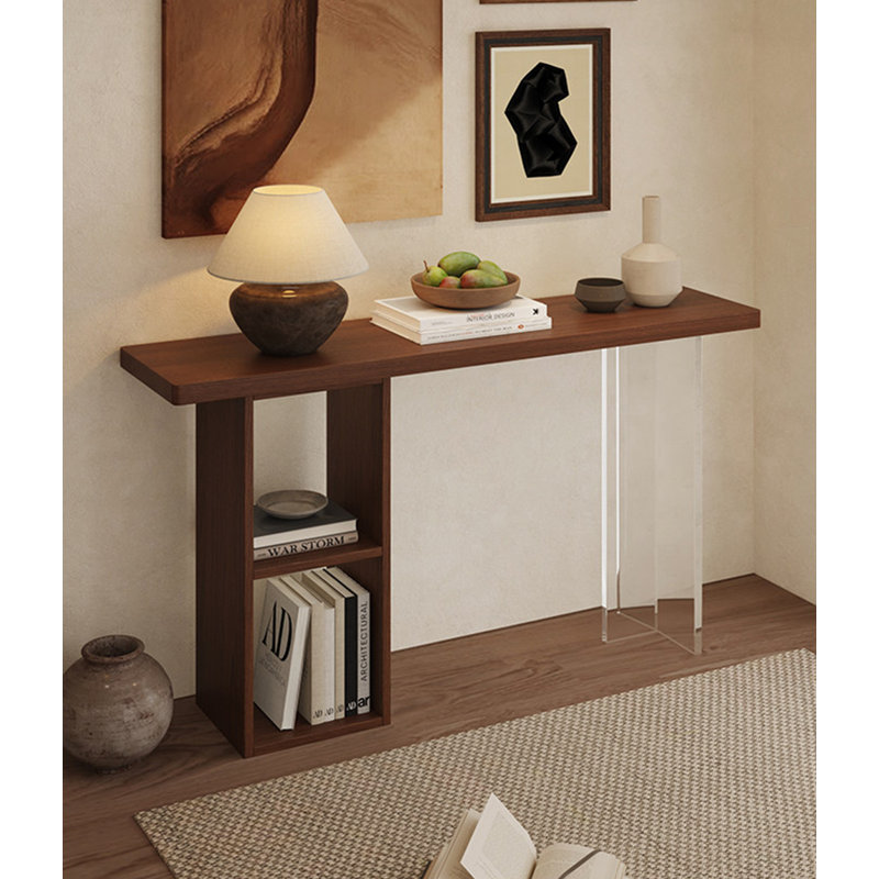Console en bois transparente avec pieds en acrylique transparent pour le salon, H 29,5 po x l 54,3 po x P 9,8 po