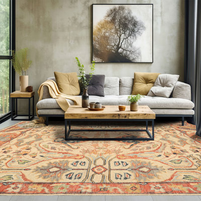 8x10 Hand Knotted 100% Wool Beige Rust Oushak Arts & Crafts Area Rug