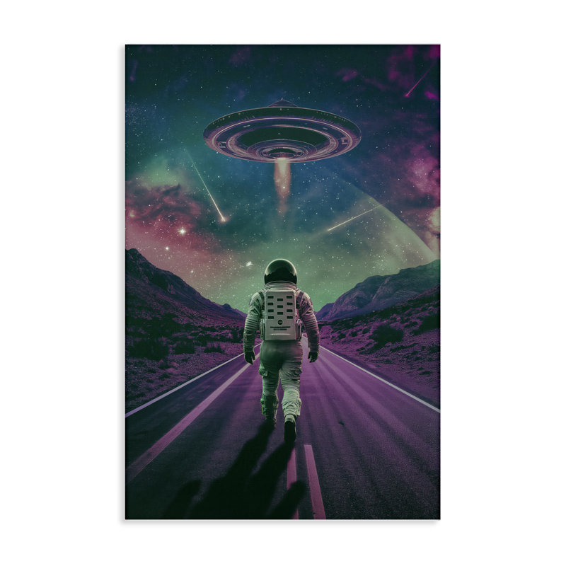 Vaisseau extraterrestre sur toile d'astronaute, design par Wumples, H 24 po x l 16 po