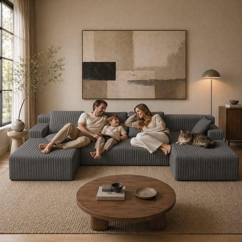 Canapé modulaire Boneless, Velours côtelé gris