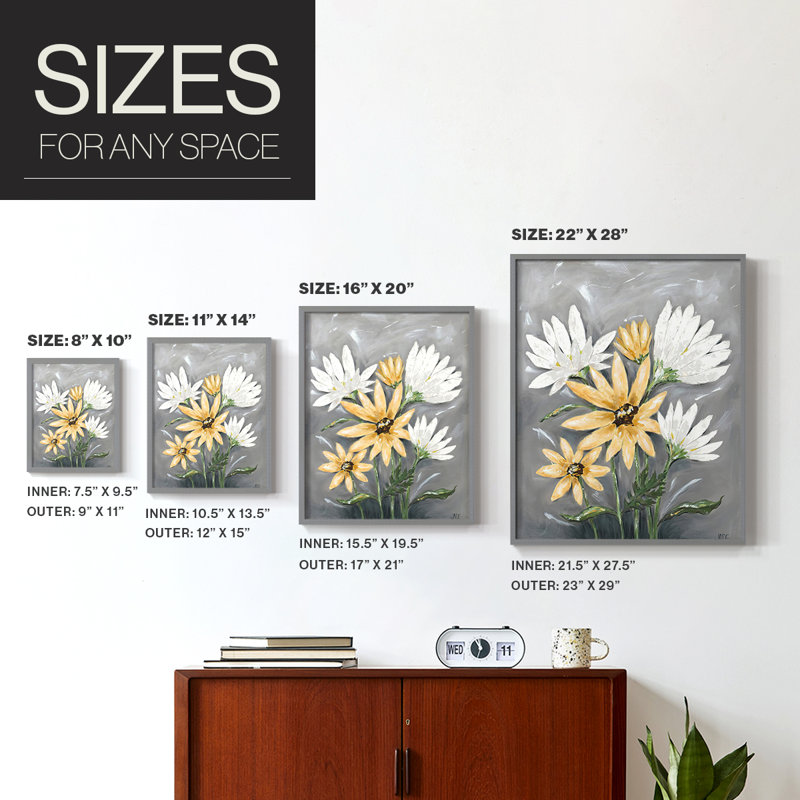 «Summer Daisies I», reproduction encadrée de qualité supérieure - prête à être accrochée - aucun clou requis - aucun clou requis