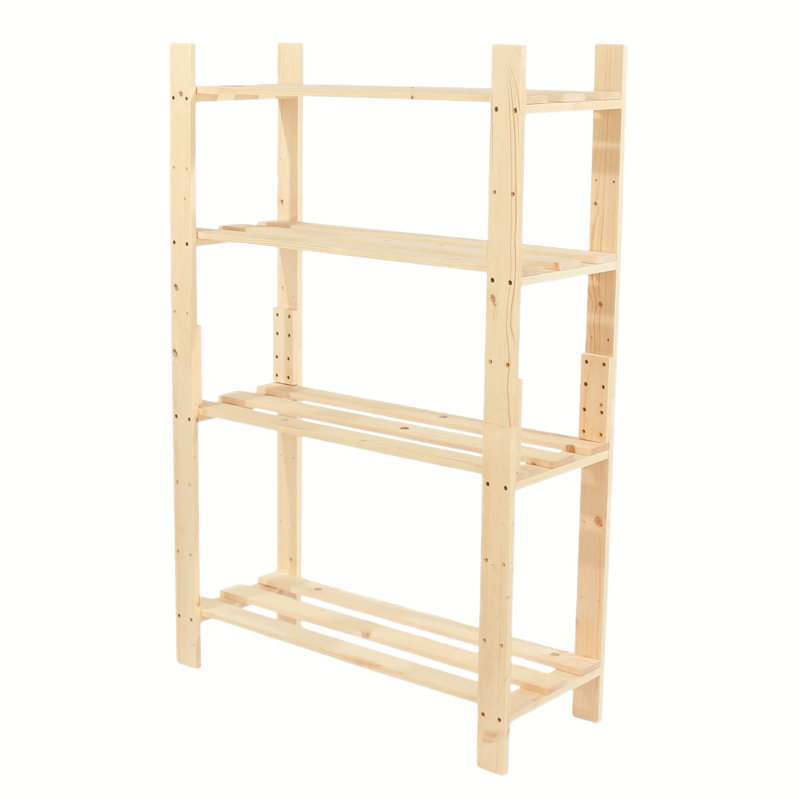 Bookcase, 4 shelf storage unit, pre sanded pine with slatted shelves