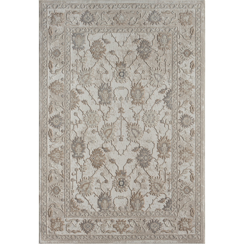 Traditional Floral Medallion Beige & Taupe Area Rug, Rectangle 5'3" x 7'2"