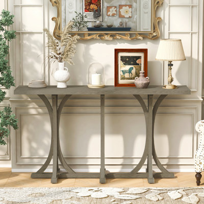 Console en U de style U de 59,9 po avec plateau en placage de chêne, table d'entrée de style campagnard avec pieds élancés en bois d'hévéa, pour le salon, le vestibule, le couloir, les espaces de salle à manger.