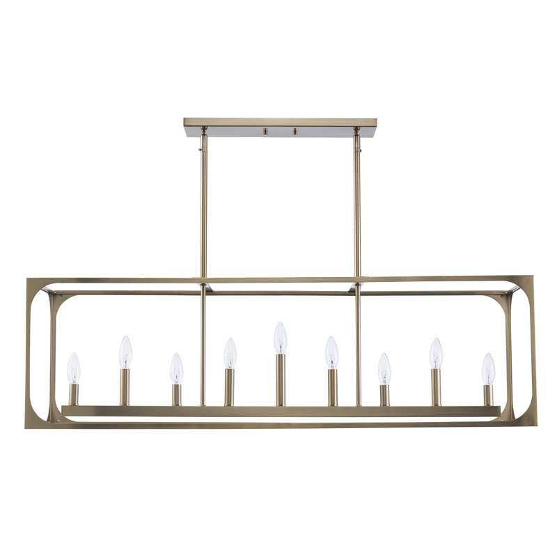 Luminaire suspendu linéaire 9 lumières Marieliese, Or antique