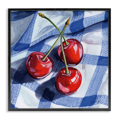 Trois cerises de pique-nique sur vichy, estampe numérique, design par Kate Jarvik Birch