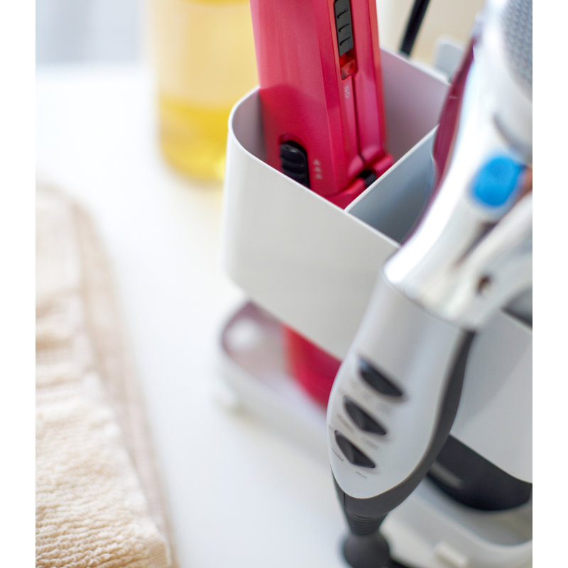 White Steel Beauty Appliance Holder with Compartments