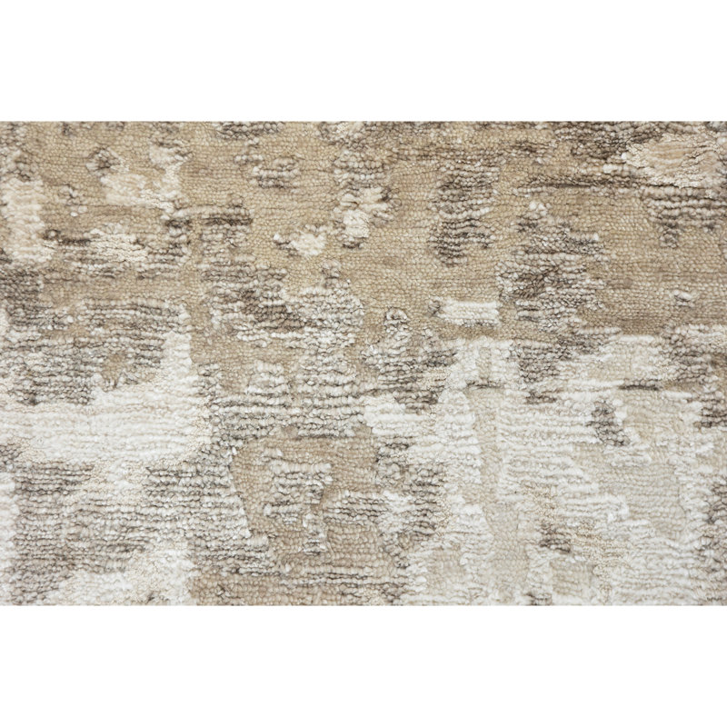 Tapis abstrait rectangulaire noué à la main ivoire / beige / brun, Rectangle 8 pi x 10 pi