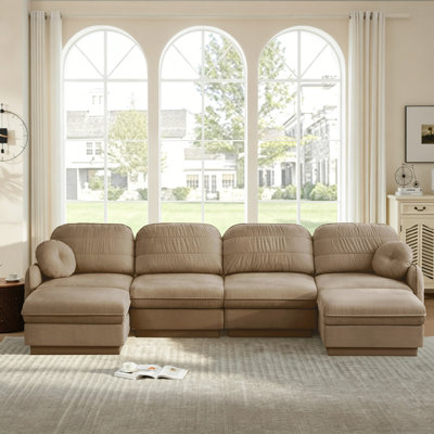 Modular 6-Piece Chenille U-Shaped Sectional Sofa With 2 Ottomans