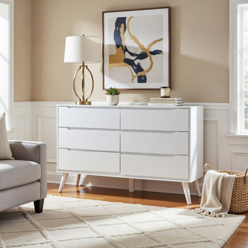 Commode double 6 tiroirs Luleya, Blanc