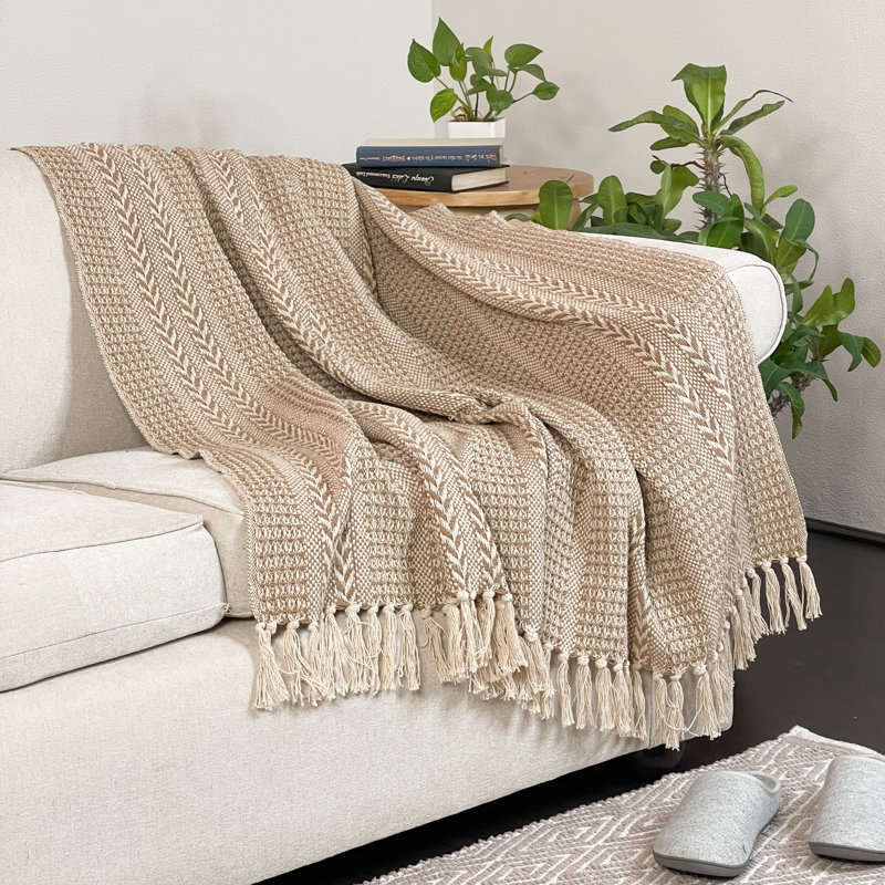 Jeté 100% coton, Beige / Ivoire