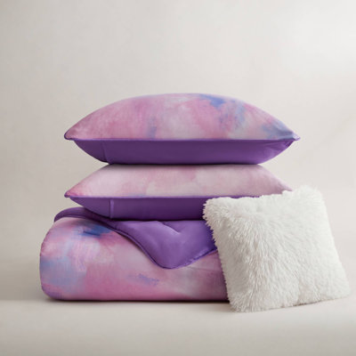 Cassiopeia Watercolor Tie Dye Printed Comforter Set with Throw Pillow