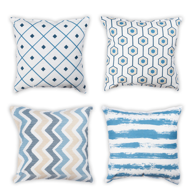 Patinkin Square Cushion Cover, Blue/White/Cream