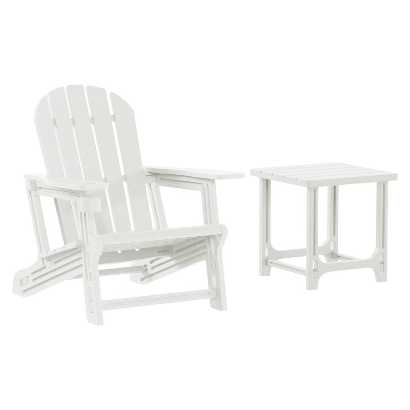 Outdoor Poly Adirondack Chair With Side Table, White