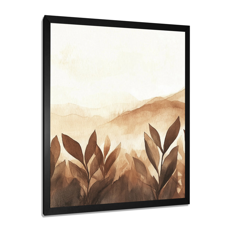Tableau encadré « Flore de l'horizon terrestre brun beige - Feuilles », H 32 po x l 16 po, Black Picture Framed