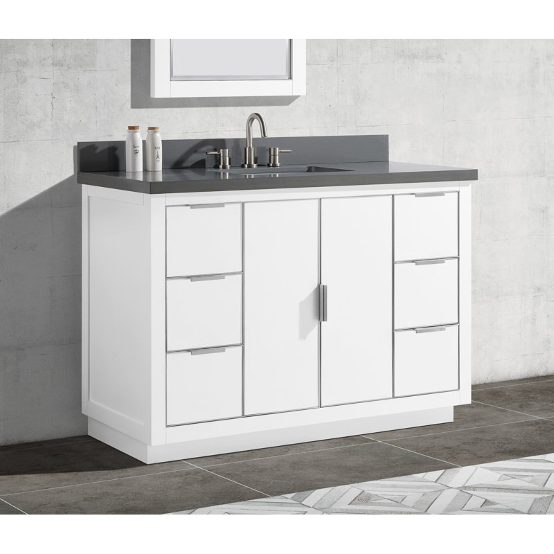 Salise 49'' Single Bathroom Vanity with Top, White, Carrara White Marble/Silver